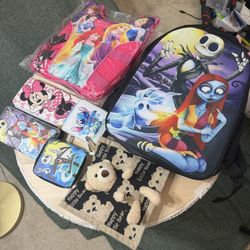 Wallet, The Nightmare Before Christmas backpack, Princess theme Kids Swim Vest, and teddy bear bag