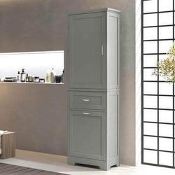 Newly Assembled Bathroom Cabinet w/ Drawers and Doors Tall Storage Display Organizer Kitchen Pantry