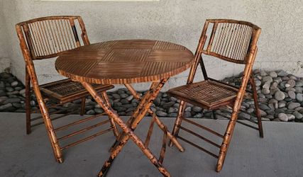 Antique bamboo table with 2 chairs
