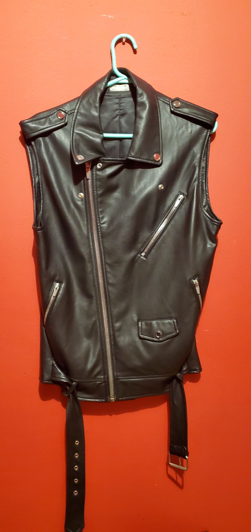 Zara Man Zip Up Motorcycle Vest Mens Leather Sleeveless Biker Jacket
