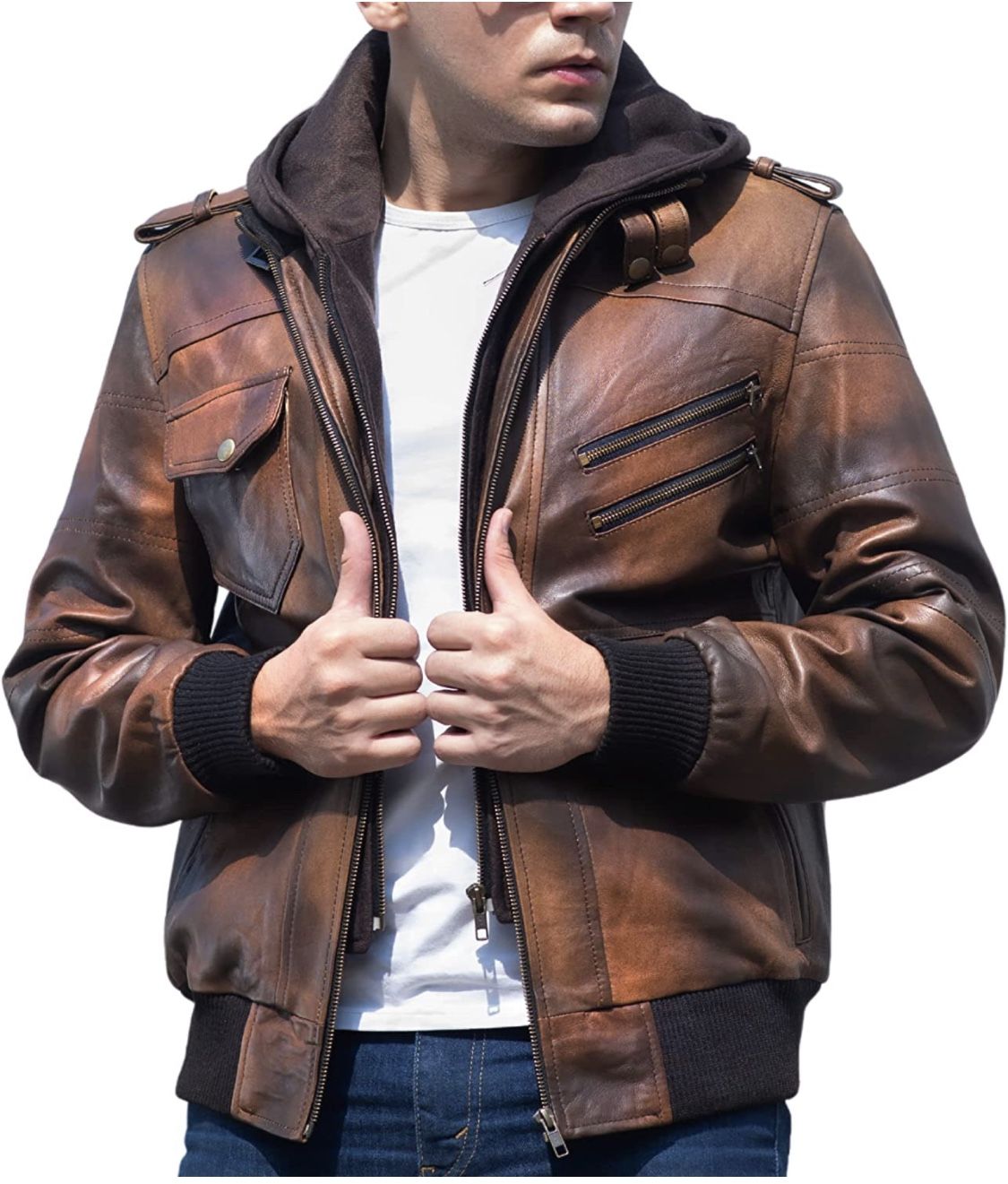 Men’s Brown Leather Jacket New Never Worn Size 2XL But Runs A Bit Small 