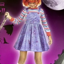 Striped Doll - 3 Pc Horror Costume Chucky Girls M  Size 7-8 (Halloween) New