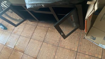 Black Wood TV Stand with Glass Doors