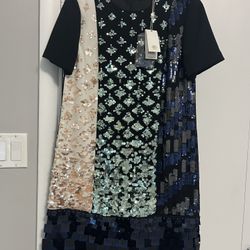 Tory Burch Colorblock Sequin T Shirt Dress NWT $689 SZ 2