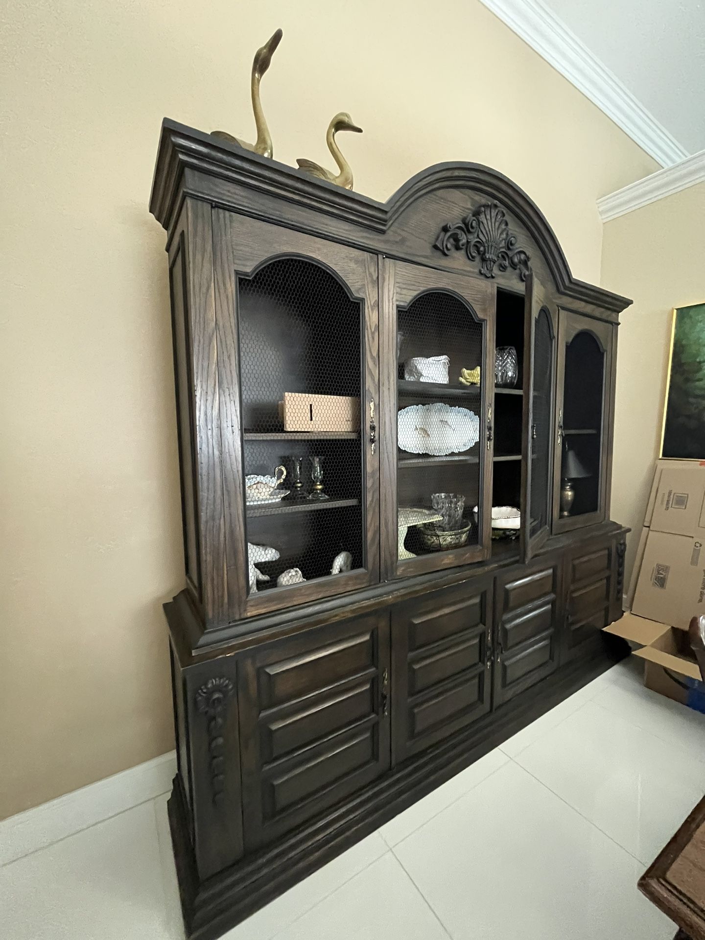 Large Dark Wood China Cabinet / Hutch