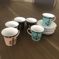 Set of 6 espresso cups with saucers