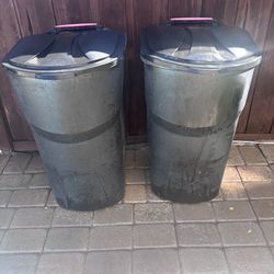 2 Rubbermaid 45-Gallon Trash Cans w/ Lids – Heavy Duty