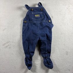 Vintage OshKosh Blue Jean Footed Bib Overalls Size 3/6 Months Baby Denim Bibs#2B
