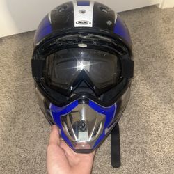 HJC blue Dirtbike helmet with goggles
