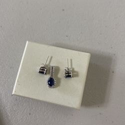 Blue Sapphire Sterling Silver Earrings And Necklace Pendant