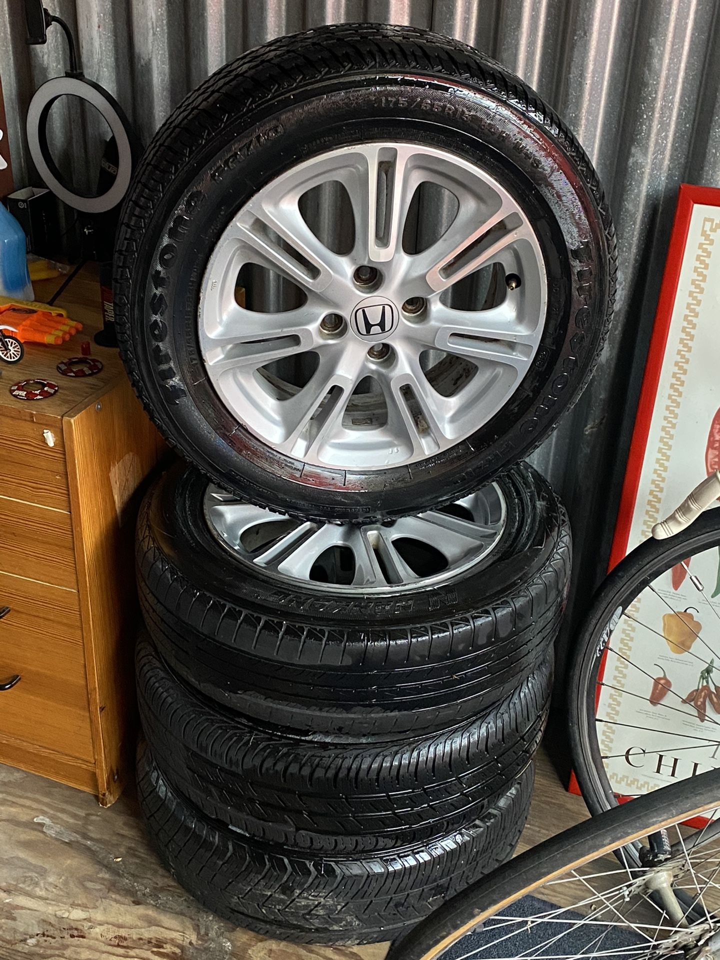 Honda Fit Stock Rims 4 Lug 4x100 Wheels Tires si , Civic, Ef, Crx, Corolla, Acura, Integra