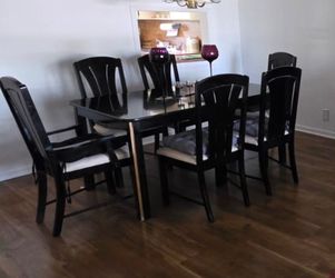Black Dining Table Set with 6 Chairs