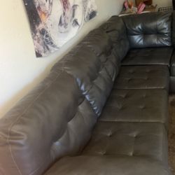 Sectional Dark Gray Leather Couch 