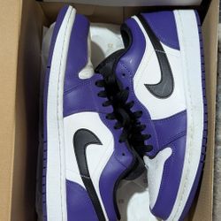 Size 9- Jordan 1 Low Black/Court Purple/White Used With Box