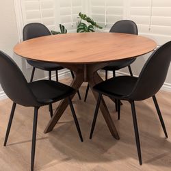MCM Walnut Dining Set + 4 Black Chairs