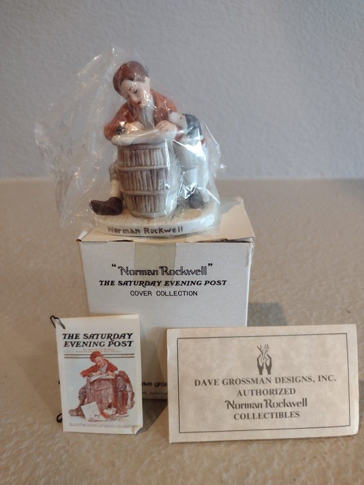 Norman Rockwell LOVE LETTER Saturday Evening Post Figurine Boy Writing On Barrel, 1973