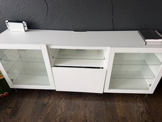 IKEA White TV Stand with Glass Shelves