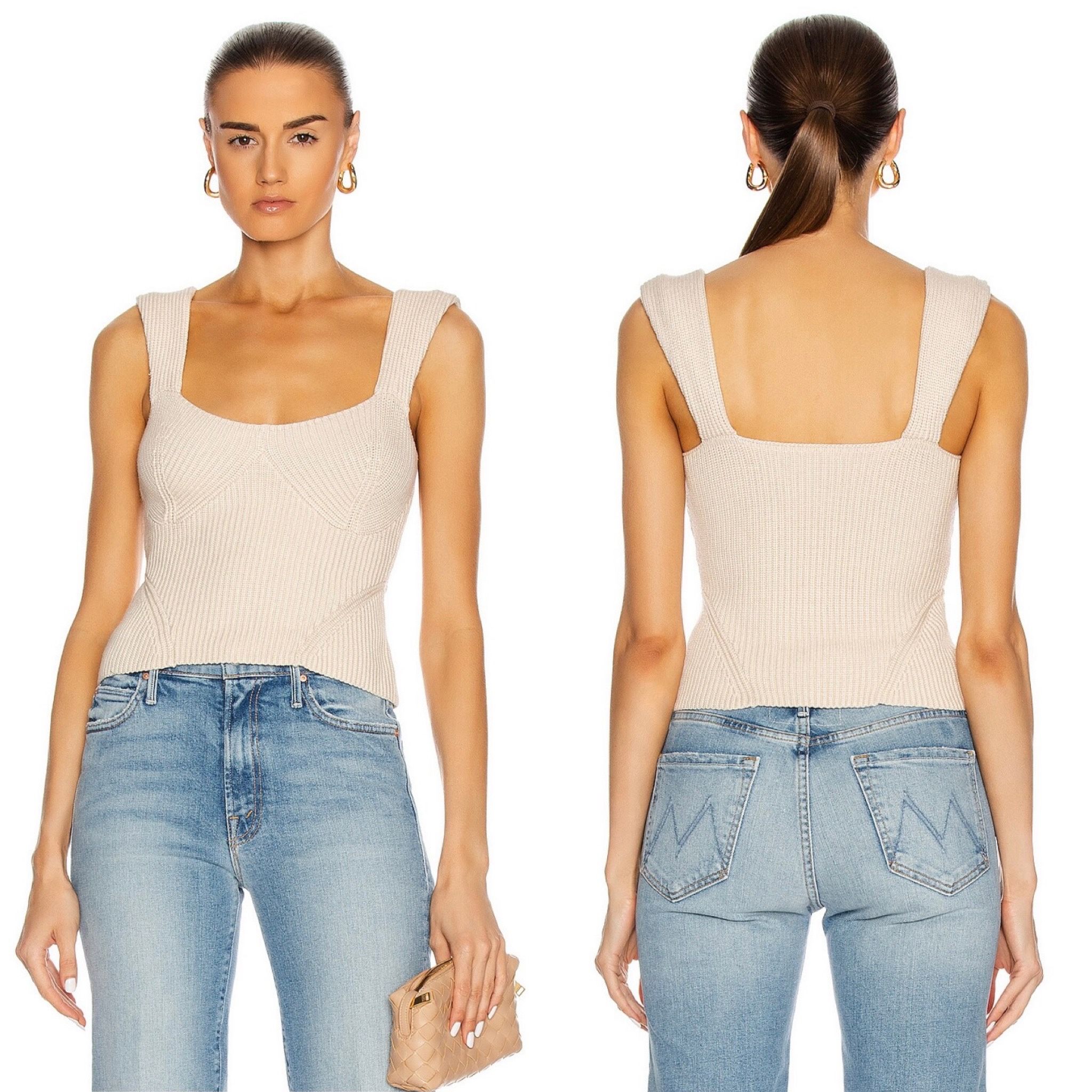Staud Kira ribbed knit oatmeal tank top size S small