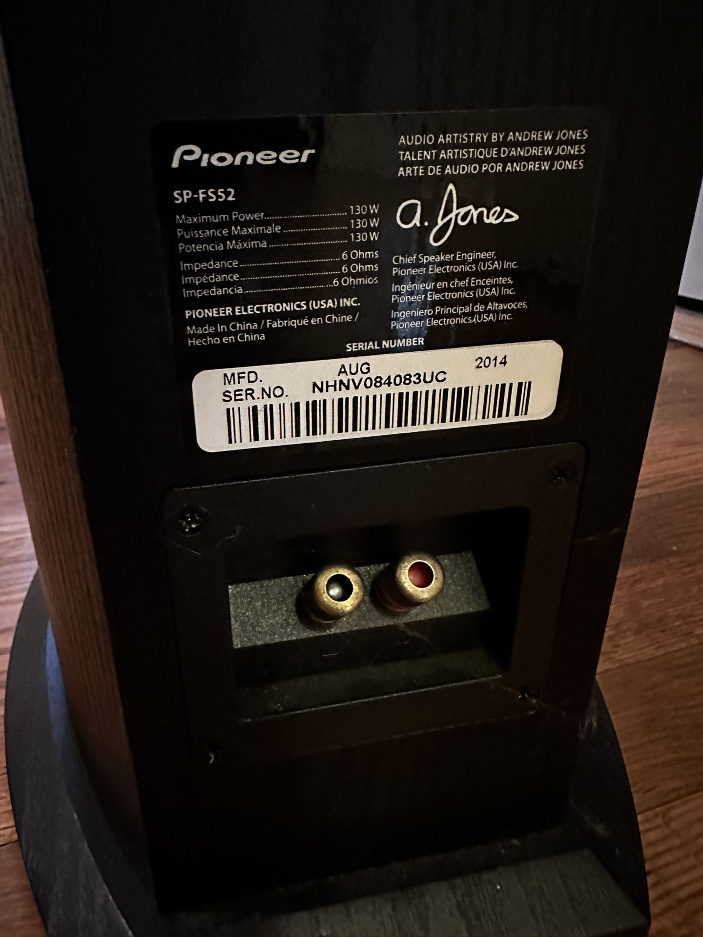 Pioneer SPFS52 Andrew Jones Series Floor Standing Speakers. for Sale