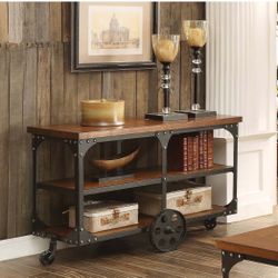 Industrial Solid Wooden Bar Cart Sofa console accent table TV stand 