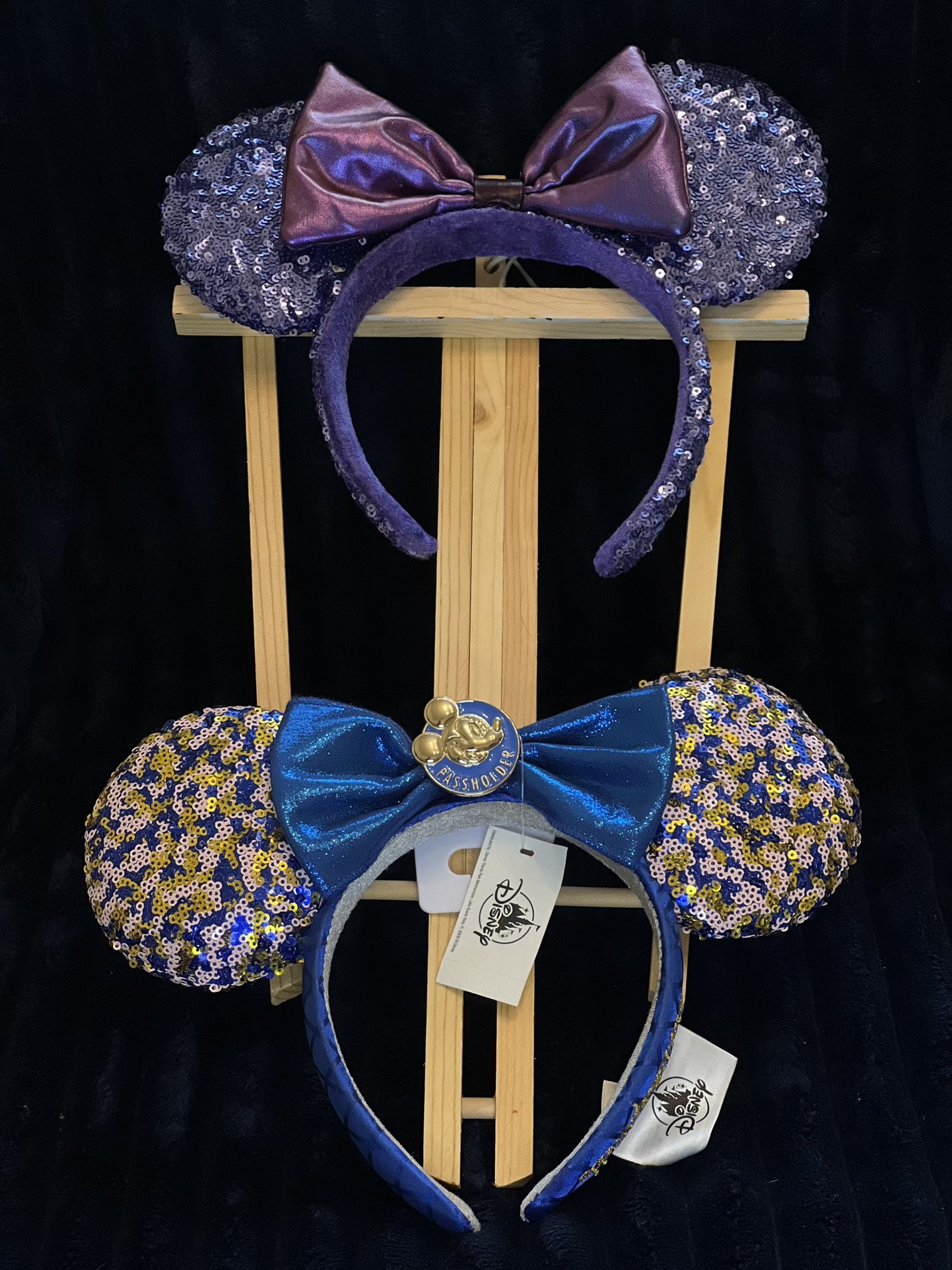 Mickey Mouse Ears Bow Sequins Disney Parks Purple Headband and WDW Passholder Sequin Ears Headband
