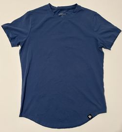 YoungLA Shirt Mens Medium Blue Solid Curved Hem Longline T-Shirt Tee Casual
