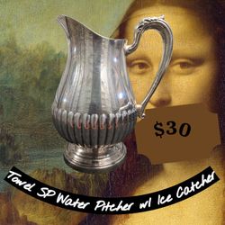 Vintage Towle Silver Plate Water Pitcher With Ice Catcher