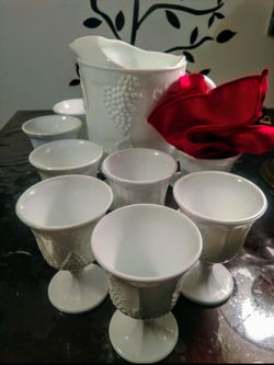 Vintage Milk Glass Pitcher Set