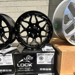 17x9 6x139 6x135 Matrix Lock Off-road Rims And Tires 295/70/17 Matte Black Ring 