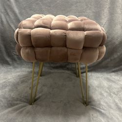 Small pink velvet vanity make up stool chair ottoman with gold legs
