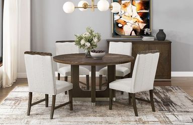 ultra modern Round dining set w/wire brushed finish & unique base 