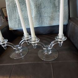 Set of 2 Fostoria Raleigh Clear Crystal Double Candleholders