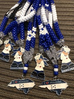 🇭🇳 Honduras Little Honduran Boy & I ❤️ Hondura Map White & Blue Design Beaded Necklace - Brand New