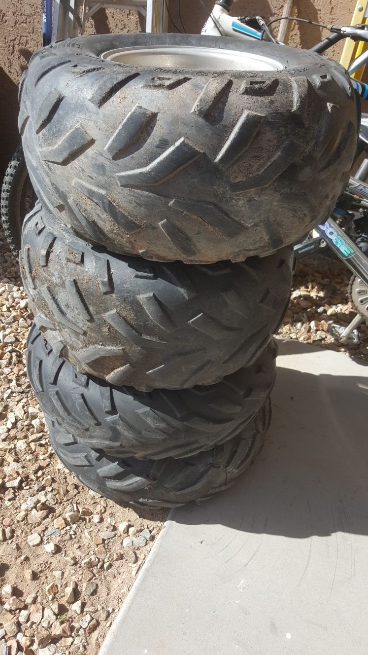 Wheels and tires off of a Polaris RZR 170 Bolt pattern is 4 x 110 for