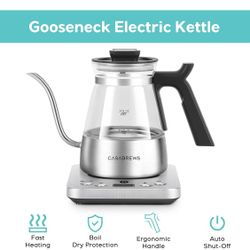 CASABREWS KEG5831 Gooseneck Electric Kettle, Stainless Steel Glass With Temperature Control & Reservation Time Function, Pour Over Kettle For Coffee &