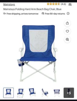 Mainstays Folding Hard Arm Beach Bag Chair, Blue