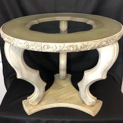 Antique French Provincial-Style Wooden End Table w/Glass Top