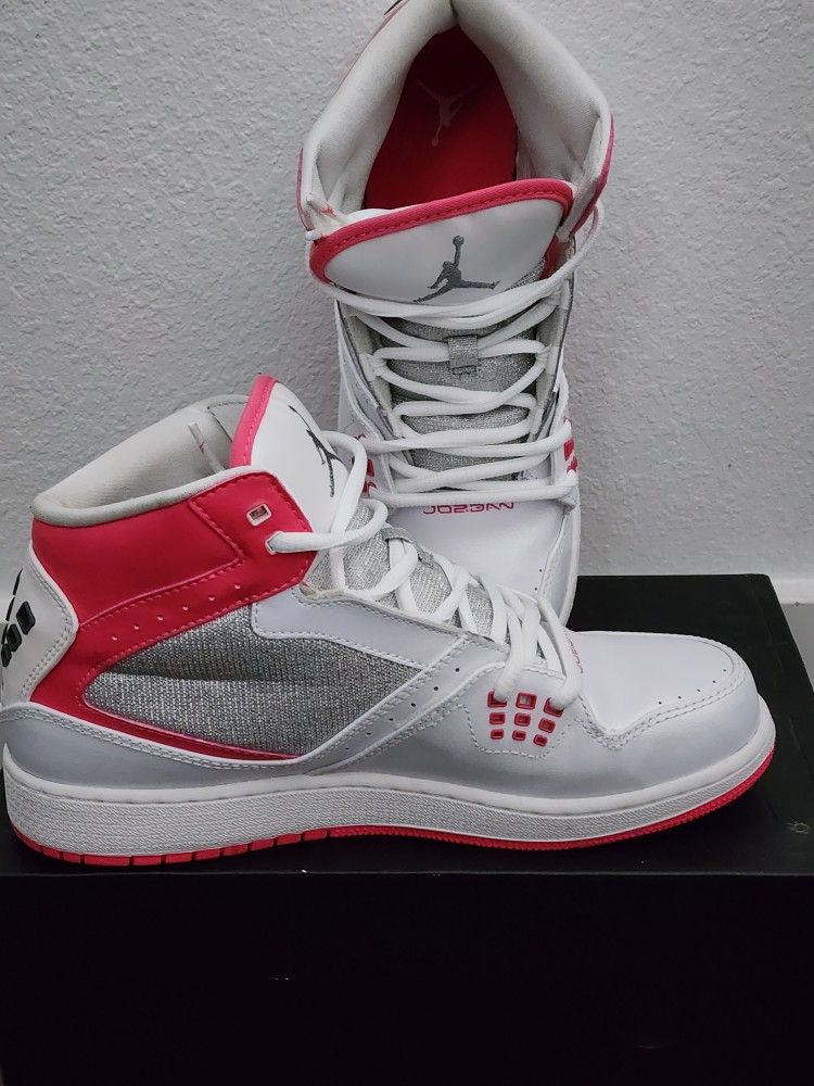 Girls Jordan 1 Flight (GS) Jumpman 23 Shoes 6.5Y Pink White Silver