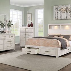 Brand New White Queen Size 4pc Bedroom Set (Available In California & Eastern King Size)
