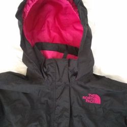The North Face Little Girls Size 6 Black And Pink Hooded Windbreaker Jacket Nice Condition