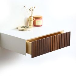 2 Brand New ZUNERA Walnut Floating Nightstands, Wall Mounted Drawer, Set of 2