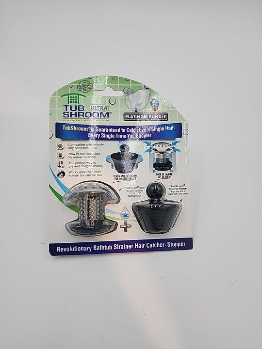 TubShroom® Ultra (Stainless) Strainer Plus StopShroom® Plug Combo for Tub Drains