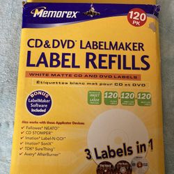 LOT OF 2 MEMOREX CD & DVD LABELMAKER LABEL REFILL SHEETS (120 Per Pack) NEW