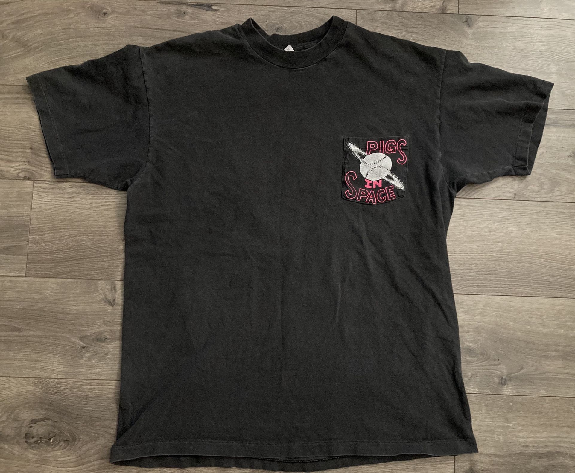 Vintage Sport T-Shirt XL Pigs In Space Baseball Tee Faded Graphic Single Stitch