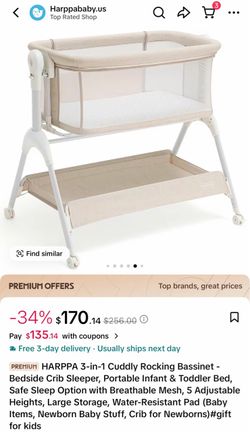 HARPPA 3-in-1 Rocking Bassinet Bedside Crib