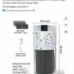 KEN BROWN Large Room Air Purifier 2500 Sq Ft - H13 HEPA 7-Layer Filtration, PM2.5 Sensor & Quiet 20dB