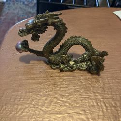 Golden Brass Dragon With Crystal Ball