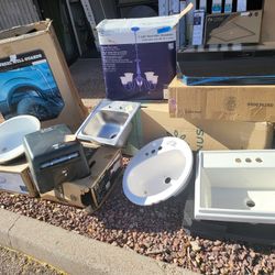 Porcelain sinks $25 metal white sink white sink $10 chandeliers 20 fthere's $25 rainhood $29 going on a business sale