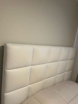 Queen Size White Upholstered Bed Frame with Headboard