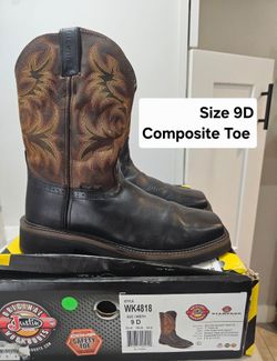 Justin Composite Toe Work Boots Size 9D